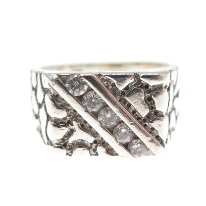 925 Sterling Silver Vintage Round-Cut C Z Dragon Skin Oxidized Ring Size 10.75