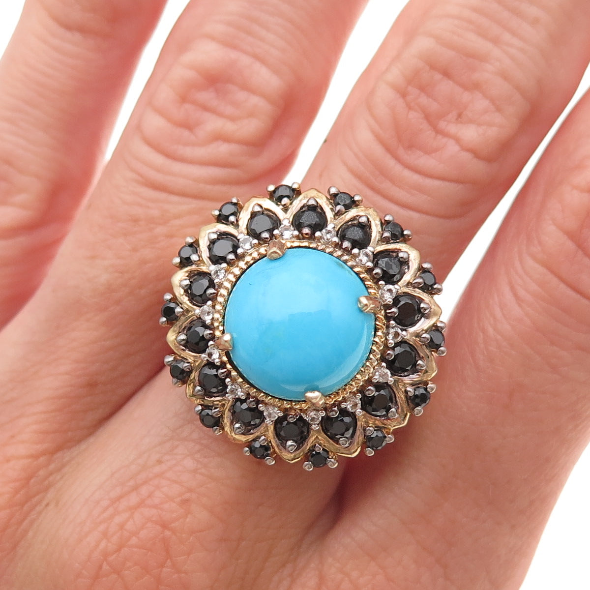 Chuck Clemency 925 Sterling Gold Plated Real Turquoise Spinel Topaz Ring Size 8