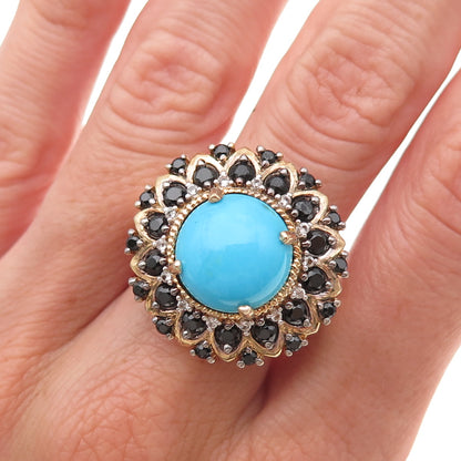 Chuck Clemency 925 Sterling Gold Plated Real Turquoise Spinel Topaz Ring Size 8