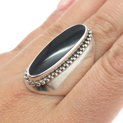 925 Sterling Silver Vintage Real Black Onyx Gemstone Statement Ring Size 9.25