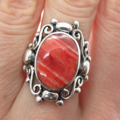 950 Silver Vintage Real Spiny Oyster Shell Oxidized Ring Size 7.75