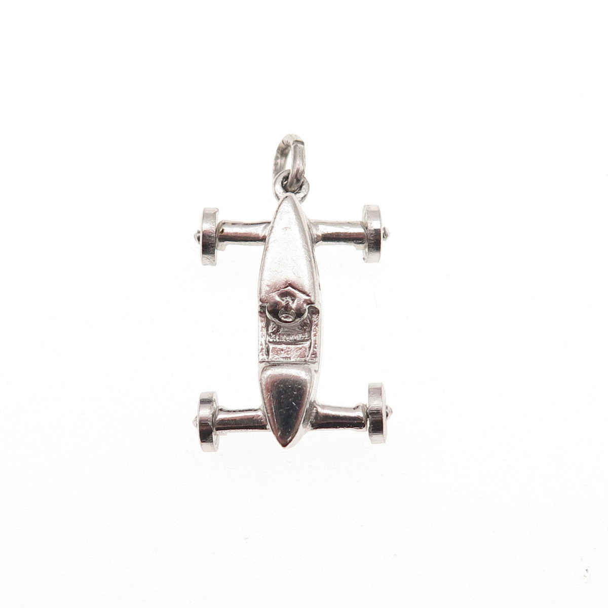 Wells Sterling Silver Vintage Enamel Number 14 Retro Racing Car 3D Mini Pendant