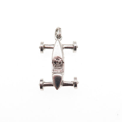 Wells Sterling Silver Vintage Enamel Number 14 Retro Racing Car 3D Mini Pendant
