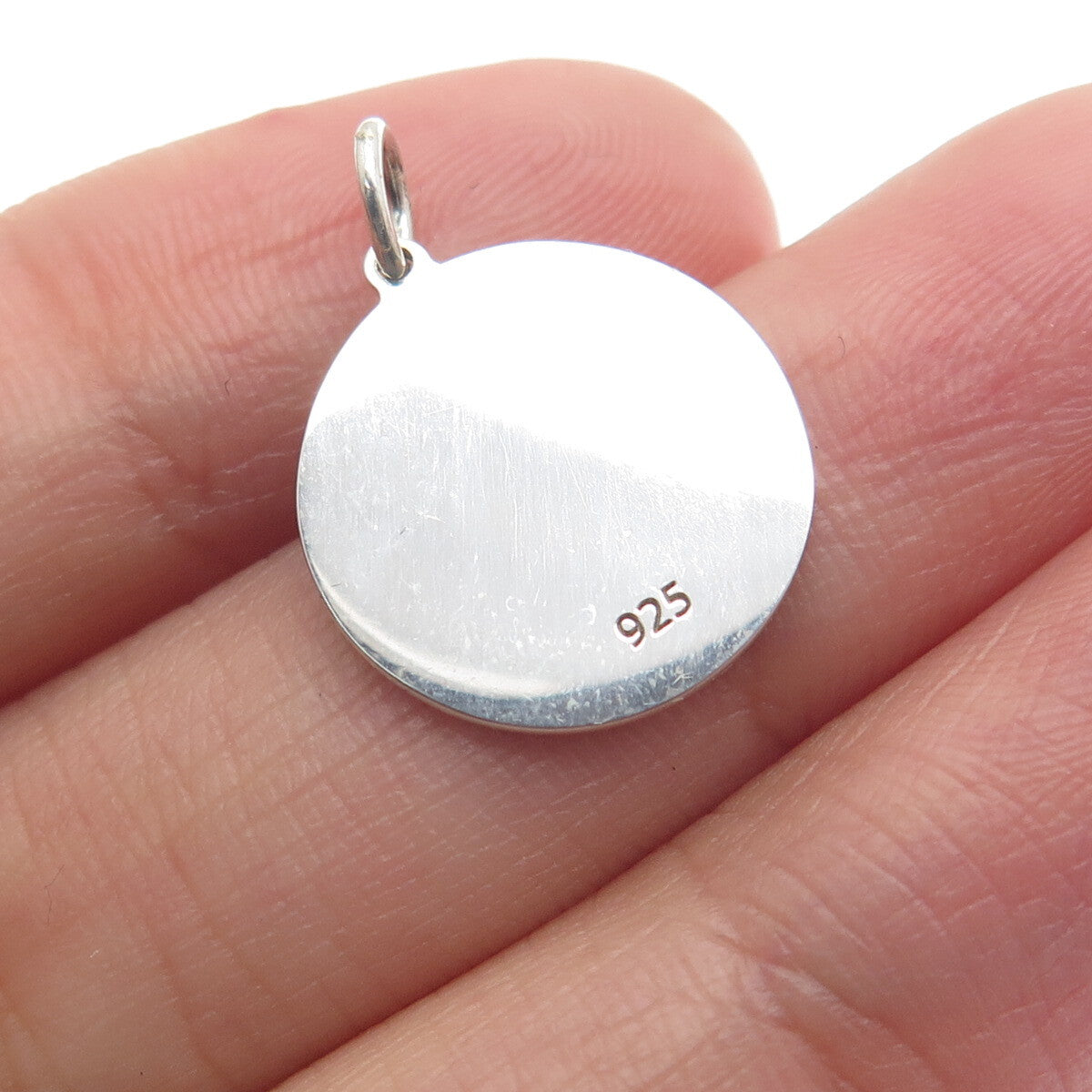 925 Sterling Silver Green Enamel Ice Cream Round Tag Minimalist Charm Pendant