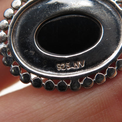 NEVADA 925 Sterling Silver Vintage Real Black Onyx Oxidized Charm Pendant