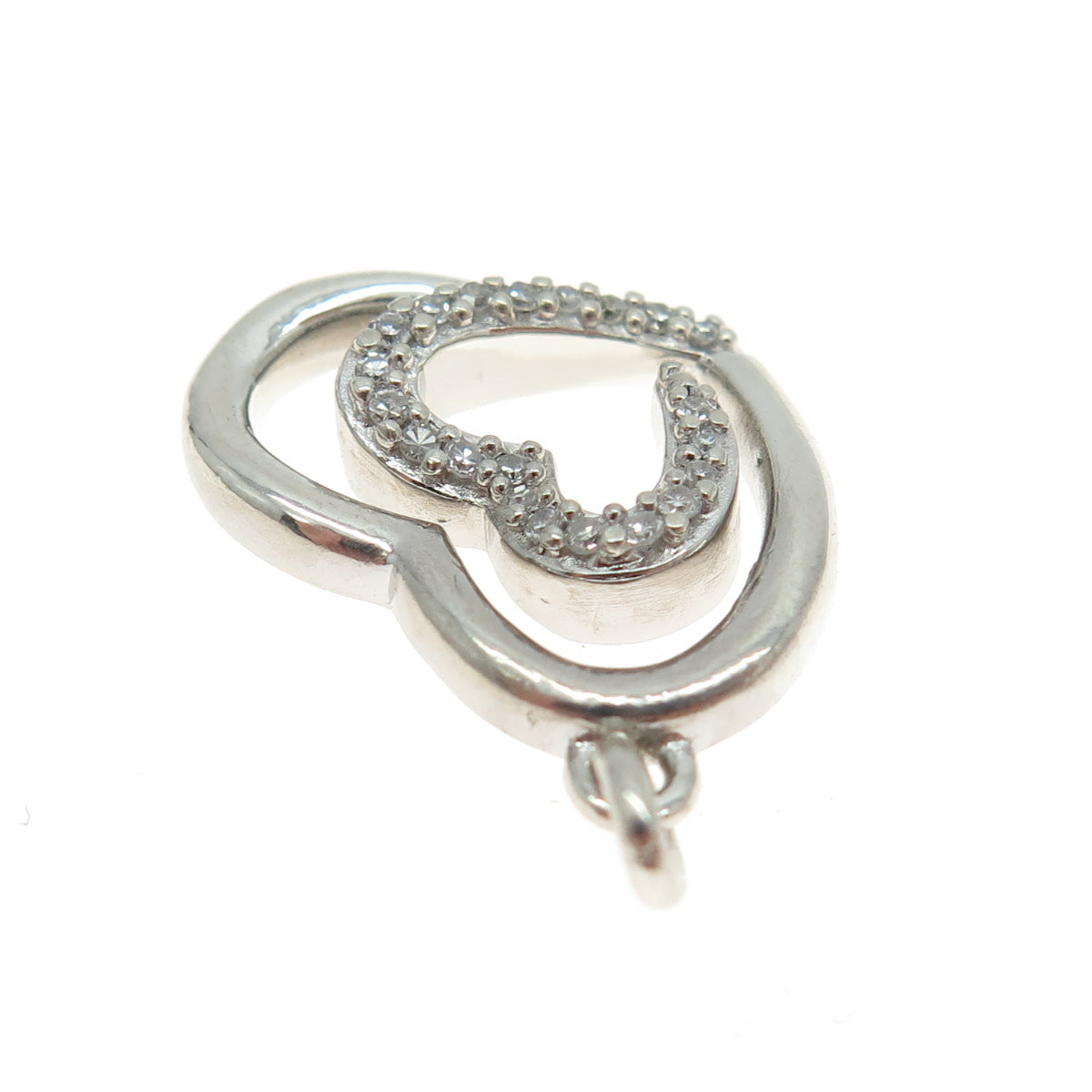 925 Sterling Silver Real Round-Cut Diamond Swirl Heart Pendant