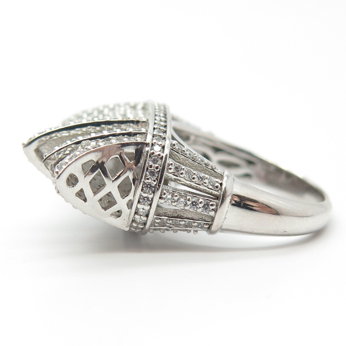 925 Sterling Silver Pave C Z Domed Ring Size 7