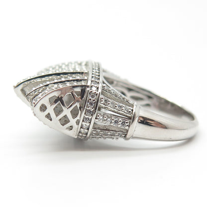 925 Sterling Silver Pave C Z Domed Ring Size 7