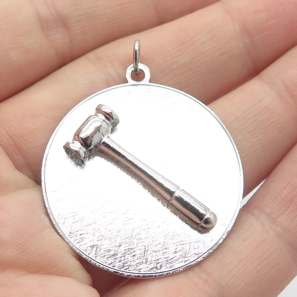 925 Sterling Silver Vintage JMF STG Hammer Pendant