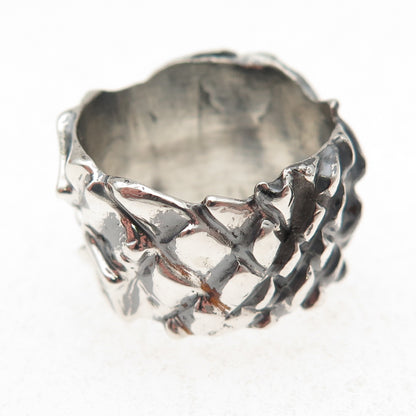 925 Sterling Silver Vintage Modernist Dragon Skin Oxidized Ring Size 9.25