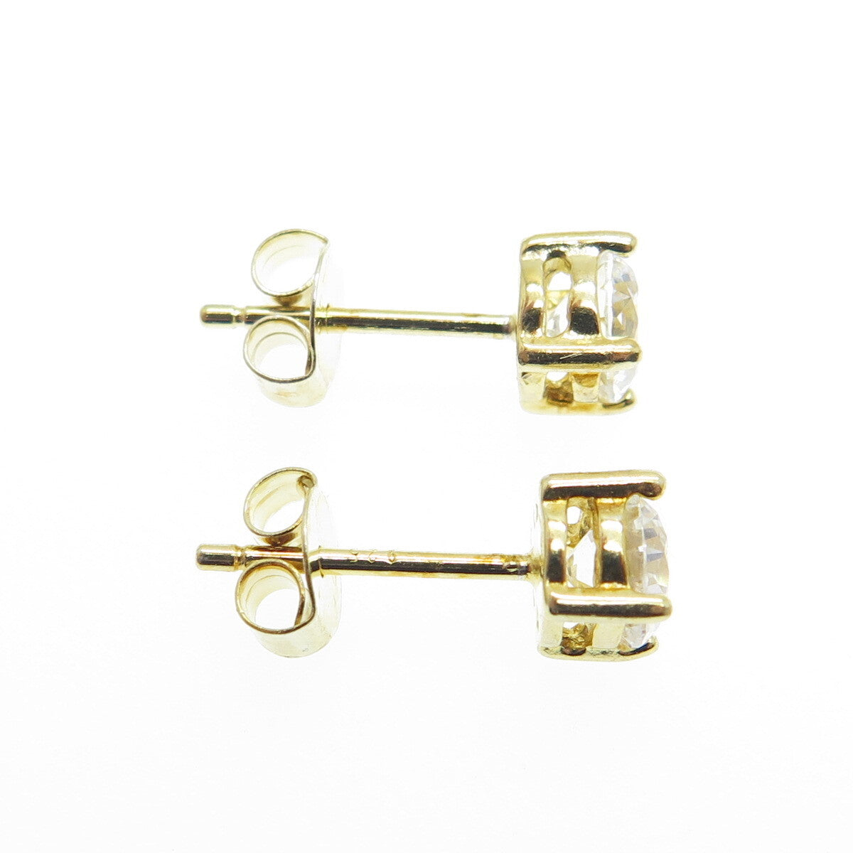 925 Sterling Silver Gold Plated Round-Cut Shaped C Z Stud Earrings