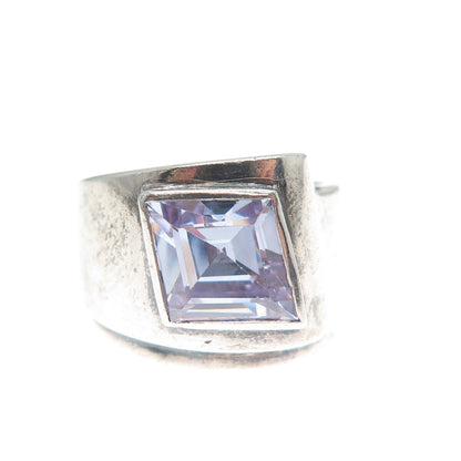 925 Sterling Silver Vintage Lavender C Z Modernist Ring Size 6.75