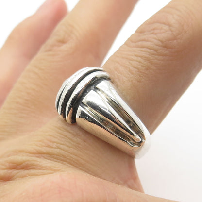 925 Sterling Silver Vintage Modernist Ribbed Ring Size 8.25