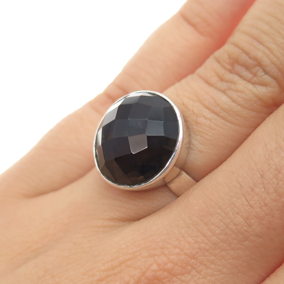 925 Sterling Silver Vintage Real Smoky Quartz Modernist Ring Size 6