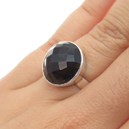 925 Sterling Silver Vintage Real Smoky Quartz Modernist Ring Size 6