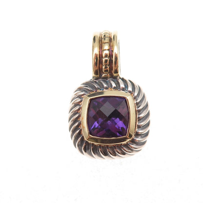 David Yurman 925 Sterling Silver 14K Gold Vintage Real Amethyst Charm Pendant