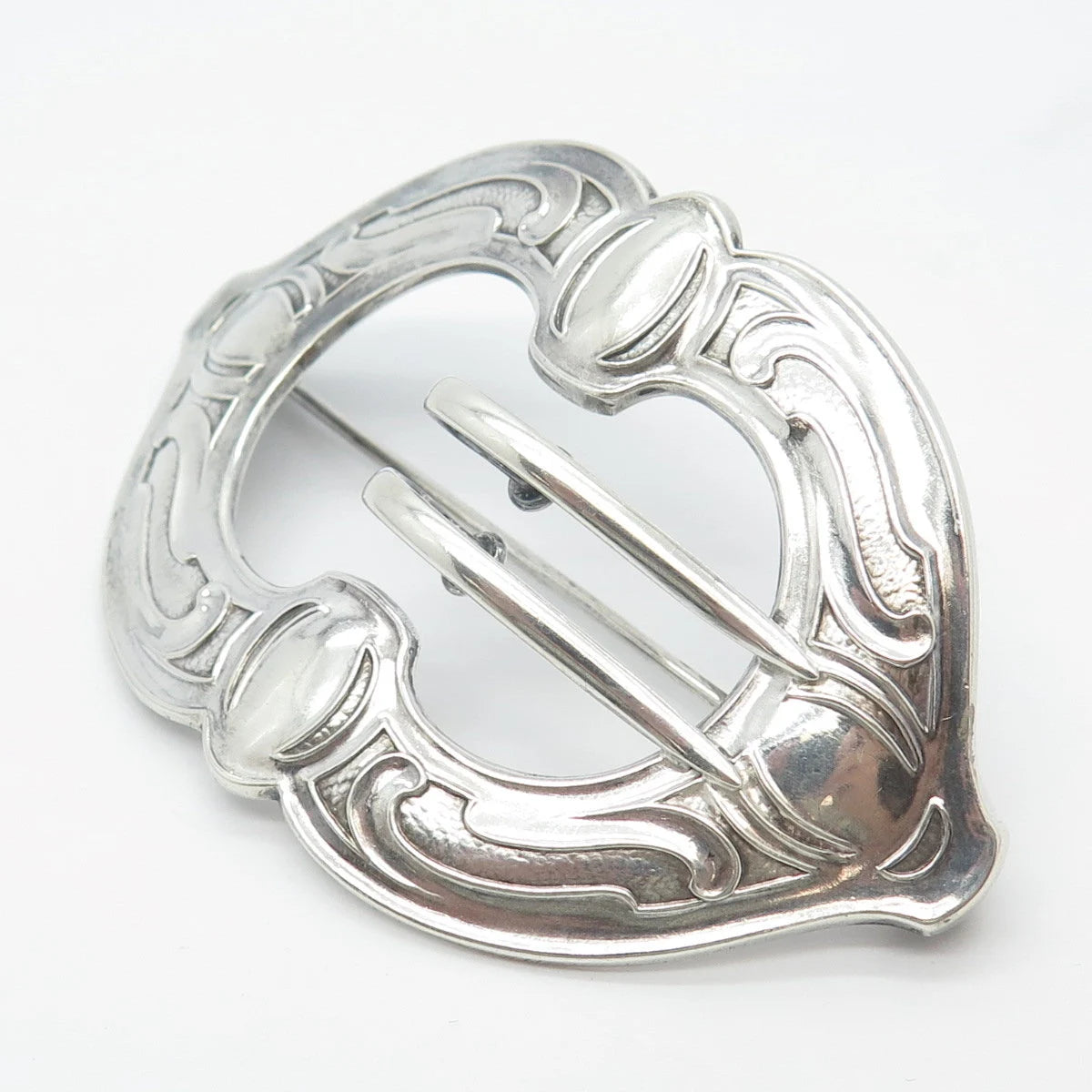 925 Sterling Silver Vintage Ornate Belt Buckle Pin Brooch