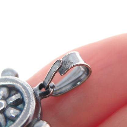 925 Sterling Silver Vintage Italy Helm Ship Wheel Oxidized Mini Charm Pendant