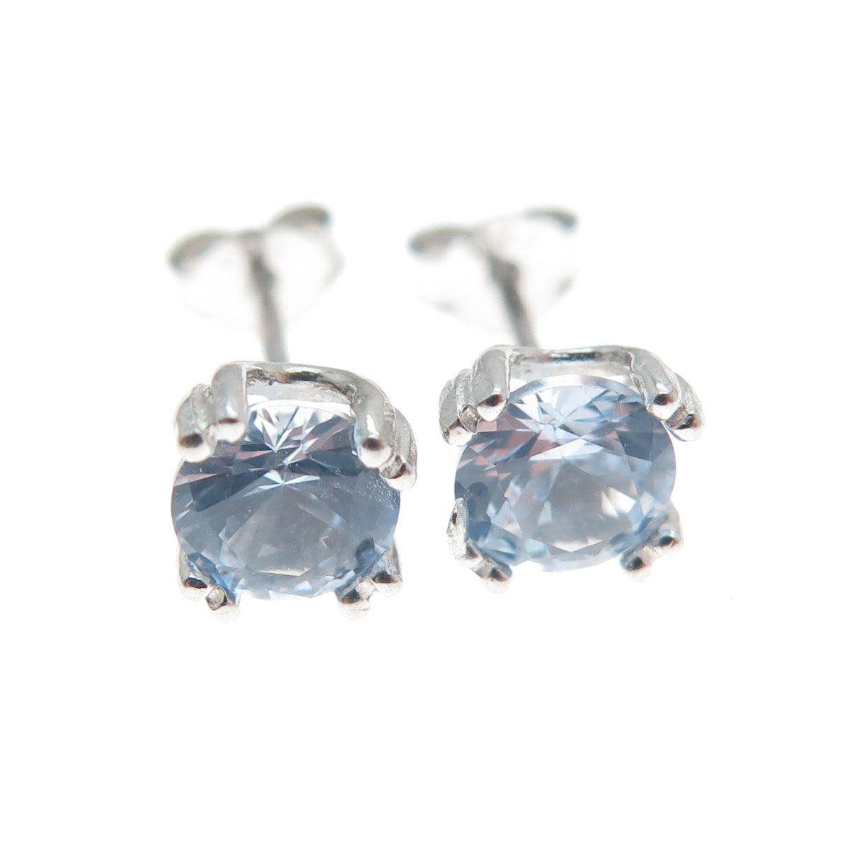 925 Sterling Silver Round-Cut Blue C Z Stud Earrings