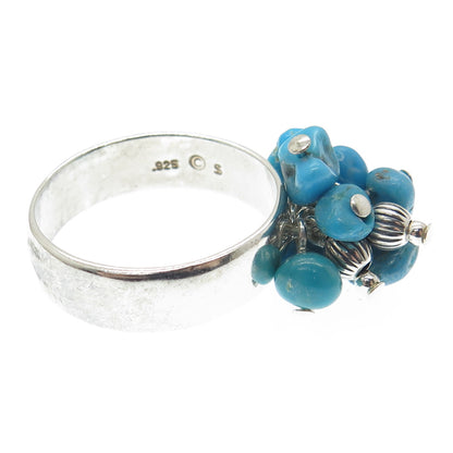 SHUBE 925 Sterling Silver Vintage Real Bisbee Turquoise Beads Ring Size 10.25