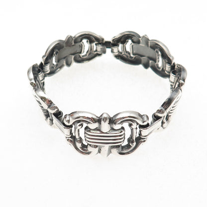 925 Sterling Silver Antique Art Deco Fleur de Lis Oxidized Bracelet 7.25"