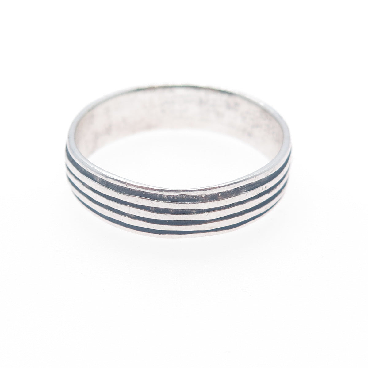 925 Sterling Silver Vintage Lined Oxidized Band Ring Size 14