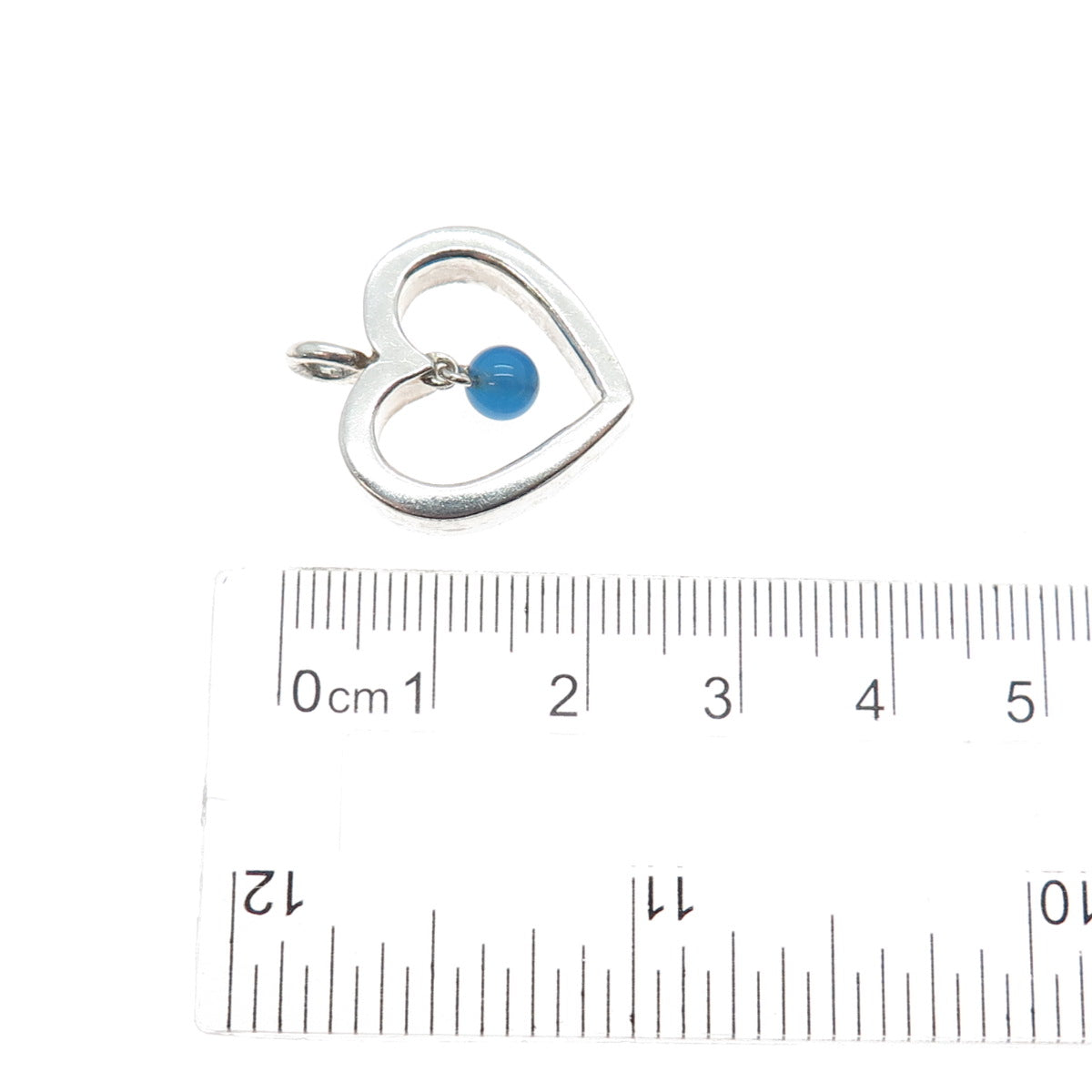 925 Sterling Silver Vintage Real Chalcedony Open Heart Minimalist Charm Pendant