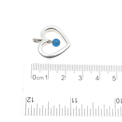 925 Sterling Silver Vintage Real Chalcedony Open Heart Minimalist Charm Pendant