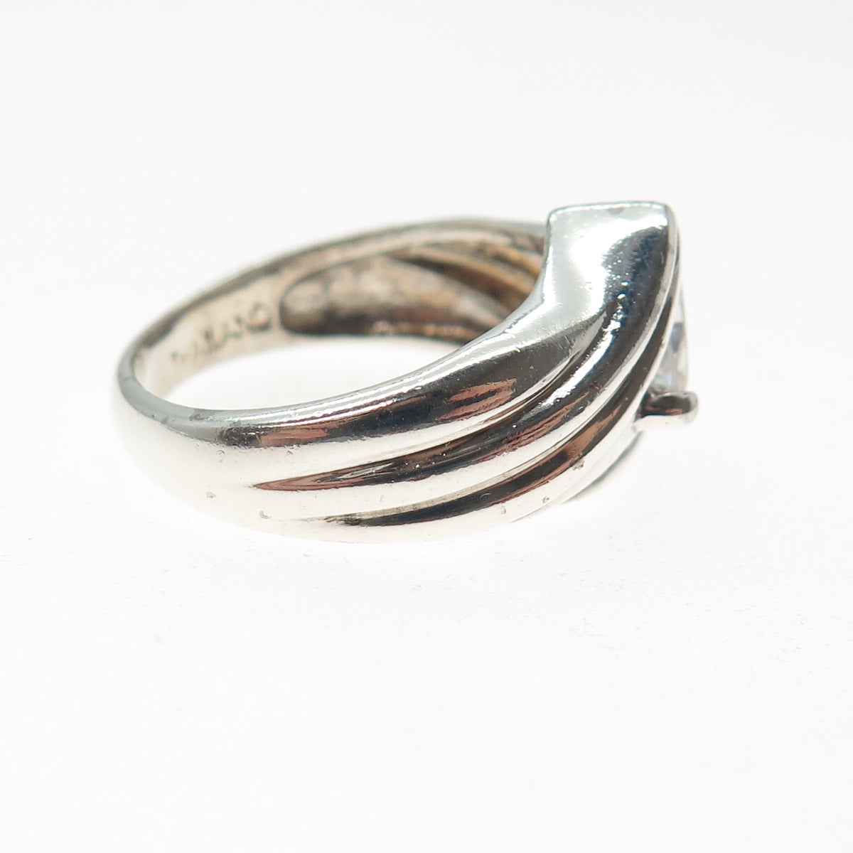 925 Sterling Silver Vintage Triangle-Cut C Z Modernist Ring Size 7