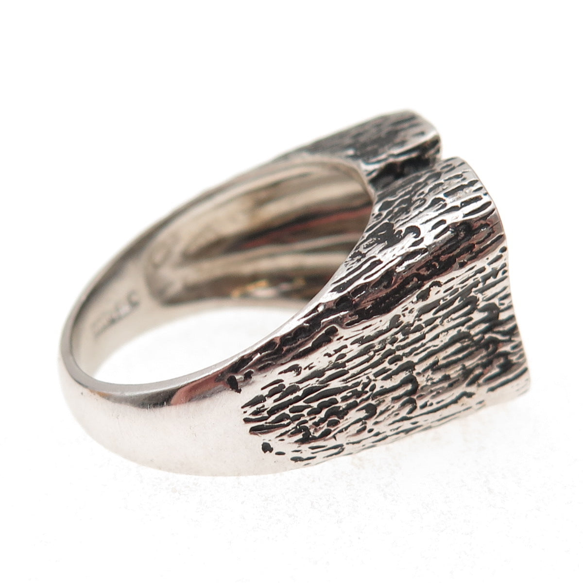 925 Sterling Silver Vintage Modernist Oxidized Ring Size 9.75
