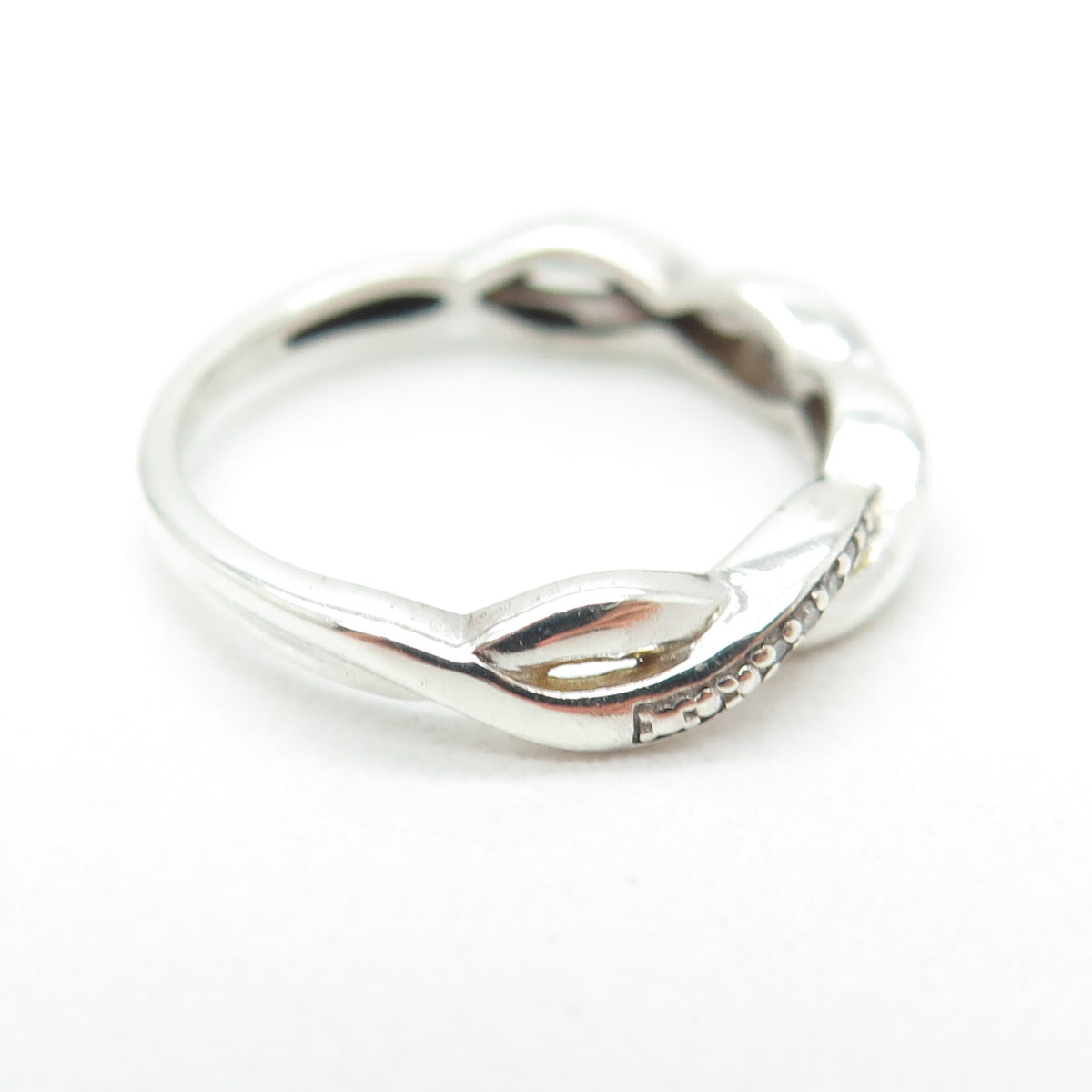 SAMARA SJD 925 Sterling Silver Real Round-Cut Diamond Twisted Ring Size 6.25