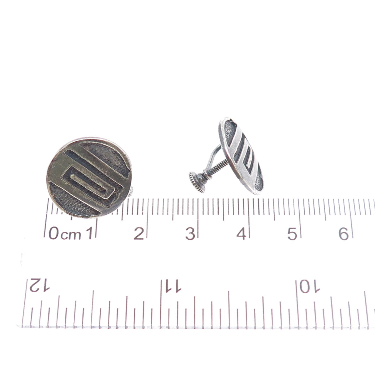 925 Sterling Silver Vintage Tribal Maze Symbol Oxidized Screw Back Earrings