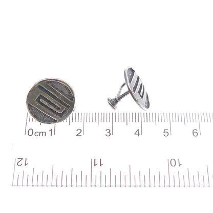 925 Sterling Silver Vintage Tribal Maze Symbol Oxidized Screw Back Earrings