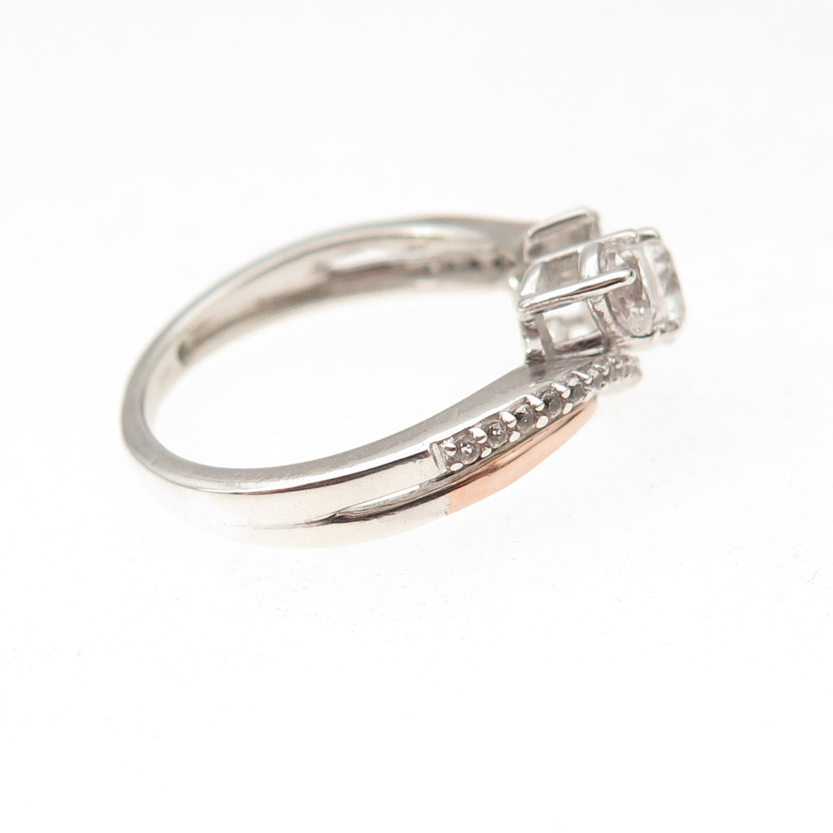 Jane Seymour 925 Sterling Silver 10K Gold Real White Topaz Ring Size 6.75