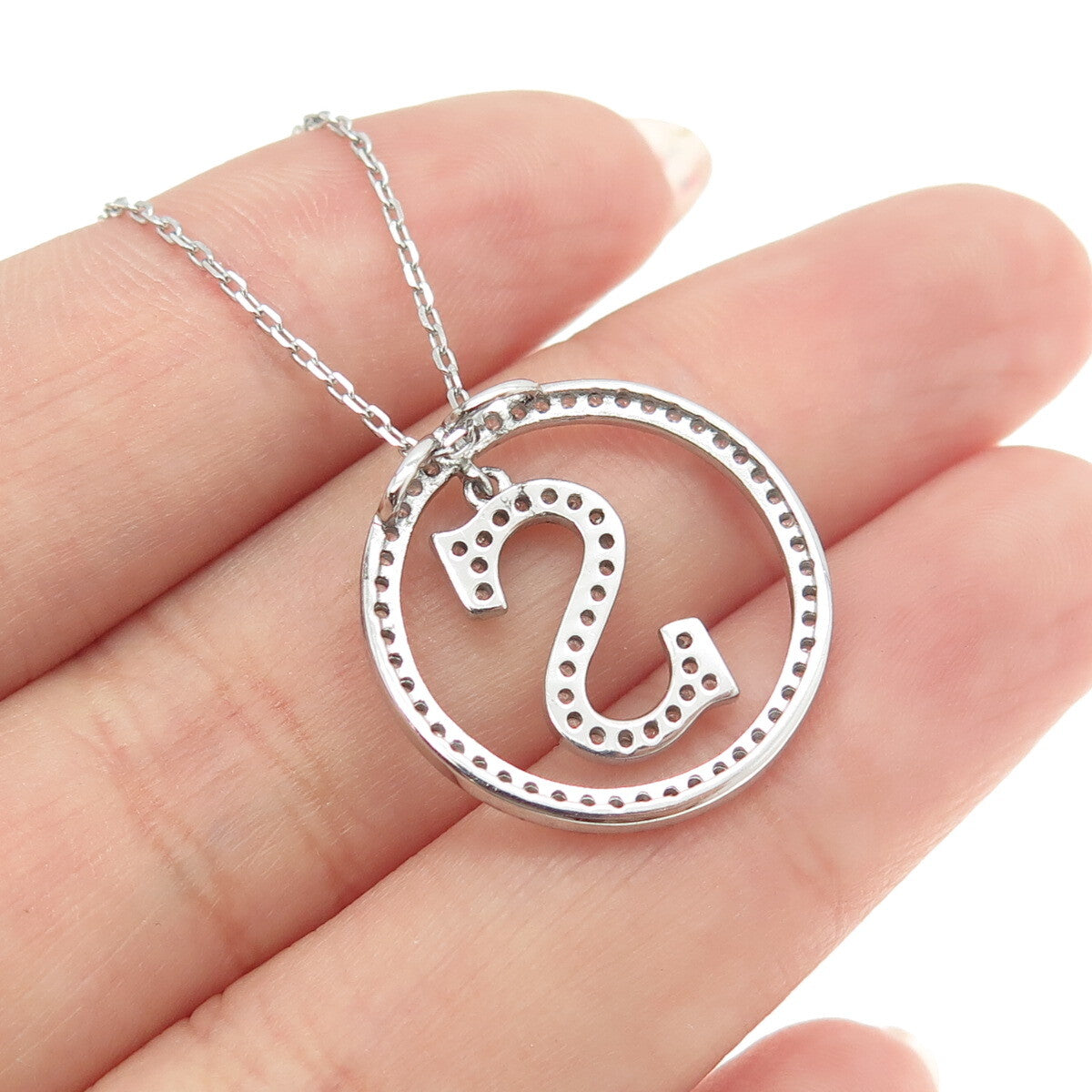 925 Sterling Silver Round-Cut C Z Letter "S" Initial Cable Chain Necklace 16-18"