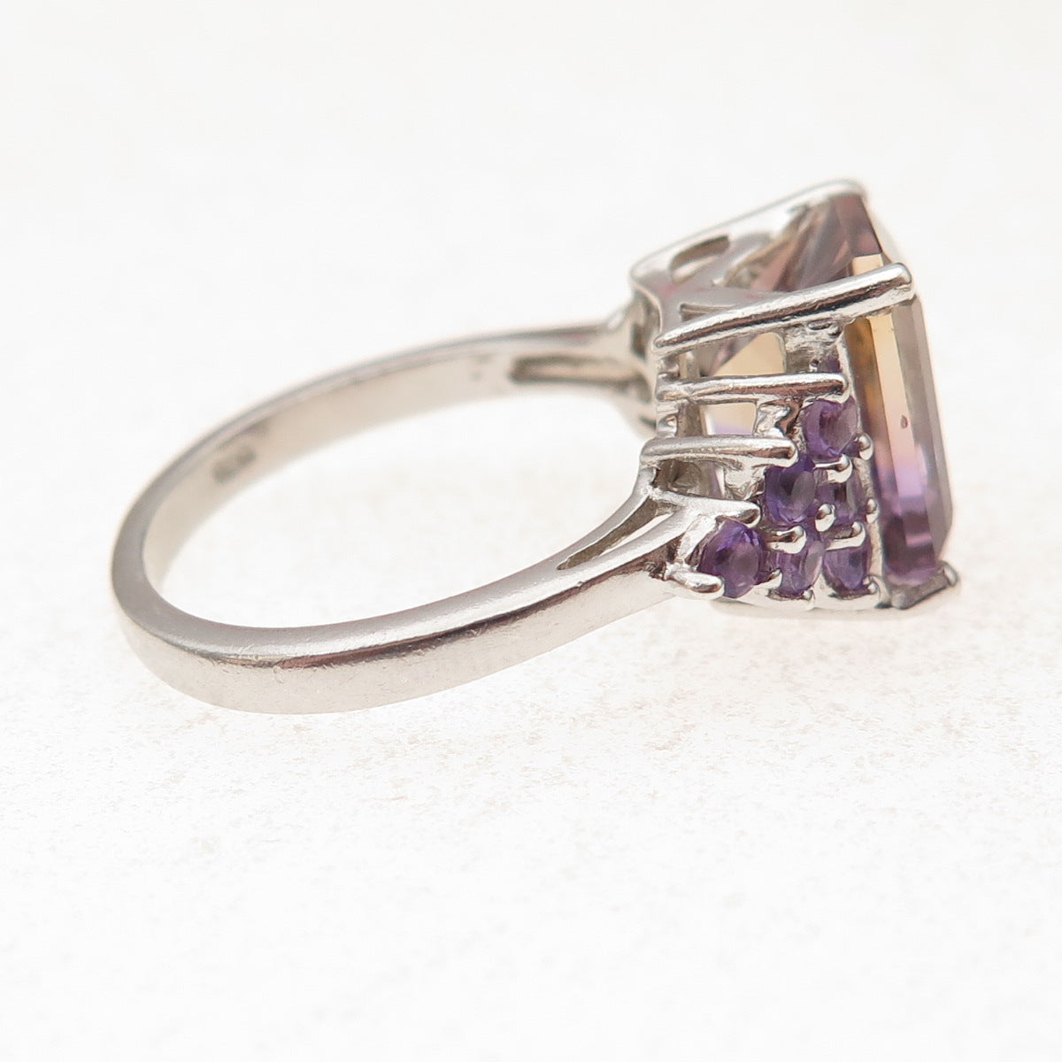 Chuck Clemency 925 Sterling Vintage Real Ametrine Amethyst & Citrine Ring Size 7