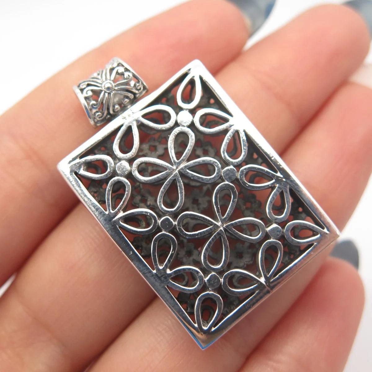 925 Sterling Silver Vintage Ornate Cutout Slide Pendant