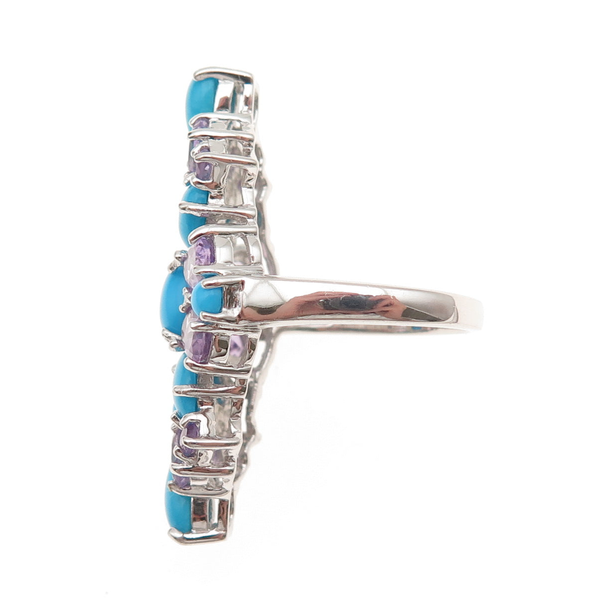 Chapal Zenray 925 Sterling Silver Real Turquoise & Amethyst Ring Size 8.25