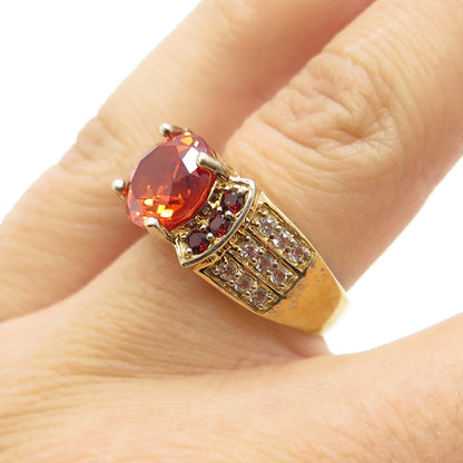 925 Sterling Silver Gold Plated Lab-Created Sapphire Topaz Garnet Ring Size 6