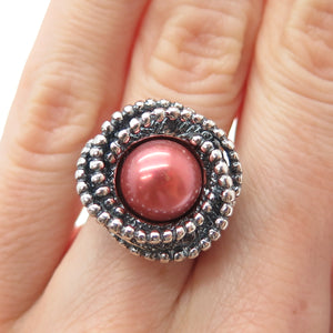 DIDAE 925 Sterling Silver Vintage Israel Real Pearl Twisted Oxidized Ring Size 5