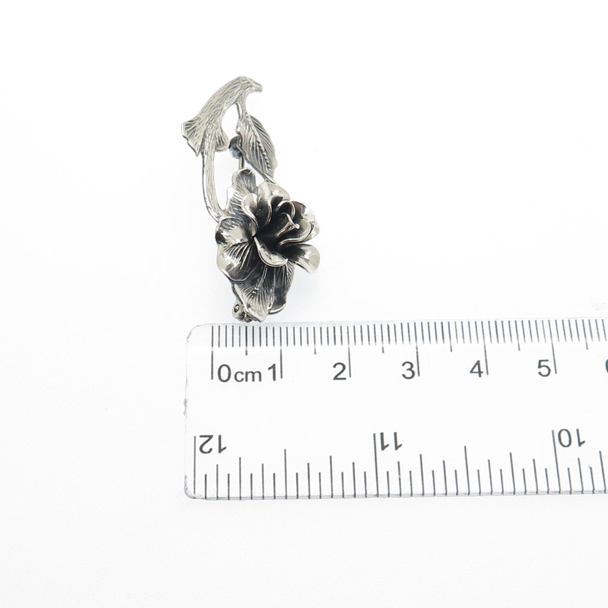 JEWELART 925 Sterling Silver Antique Art Deco Rose Flower Oxidized Pin Brooch