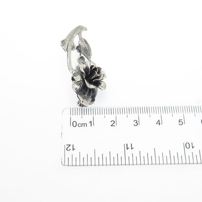 JEWELART 925 Sterling Silver Antique Art Deco Rose Flower Oxidized Pin Brooch