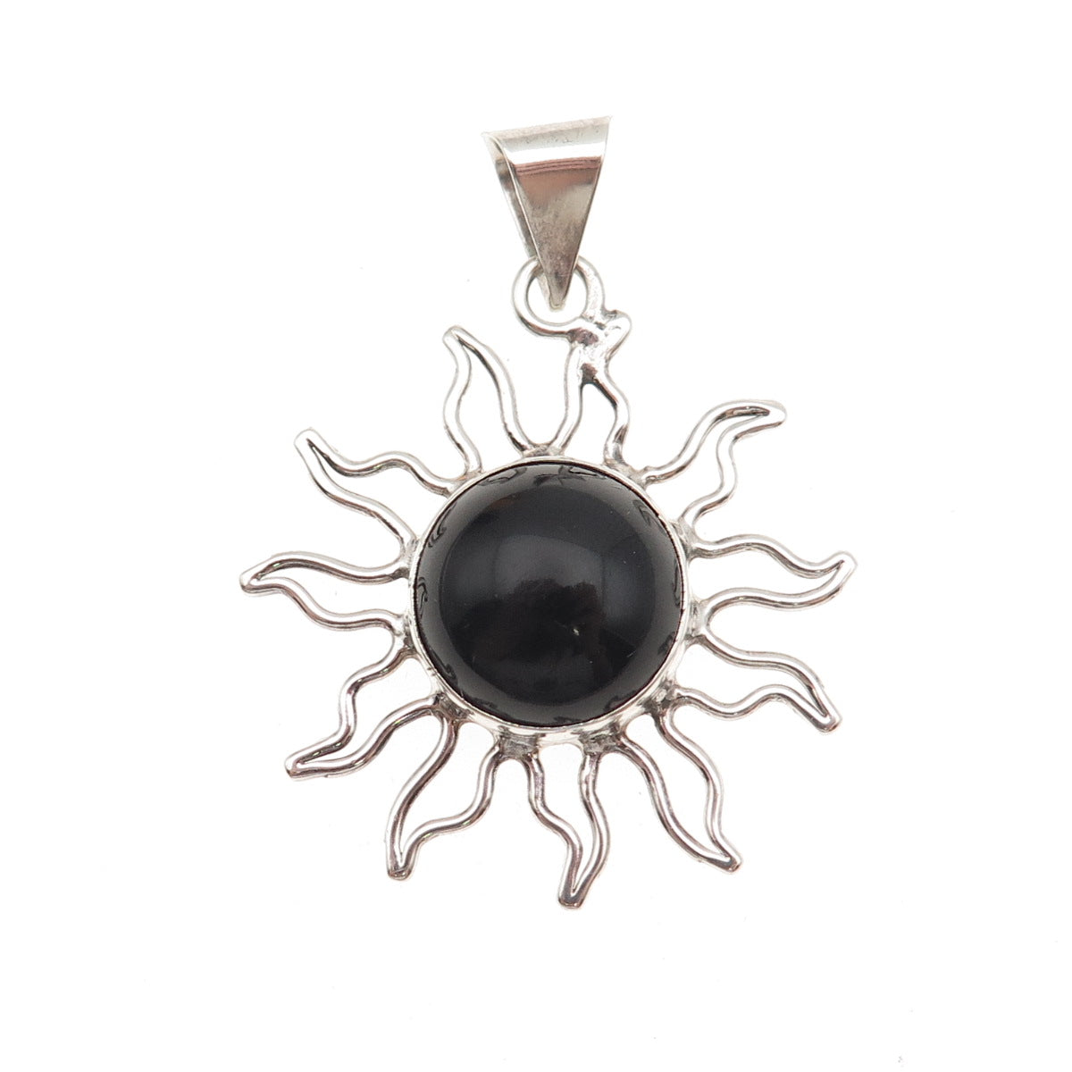 925 Sterling Silver Vintage Mexico Real Black Onyx Sun Charm Pendant