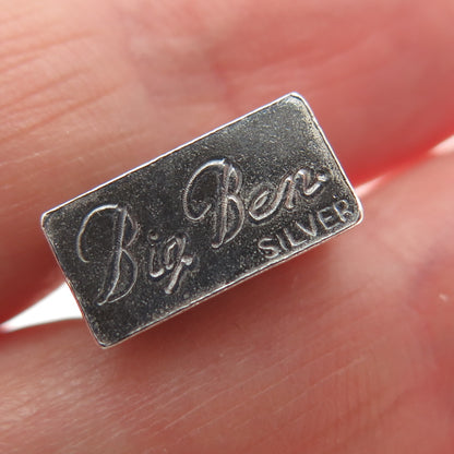 925 Sterling Silver Vintage Big Ben Oxidized Minimalist 3D Charm Pendant