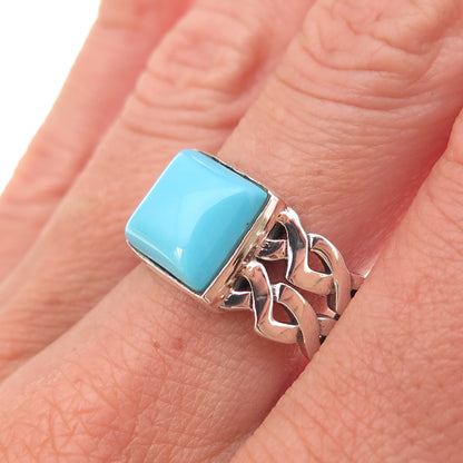 925 Sterling Silver Vintage Real Sleeping Beauty Turquoise Woven Ring Size 9.25