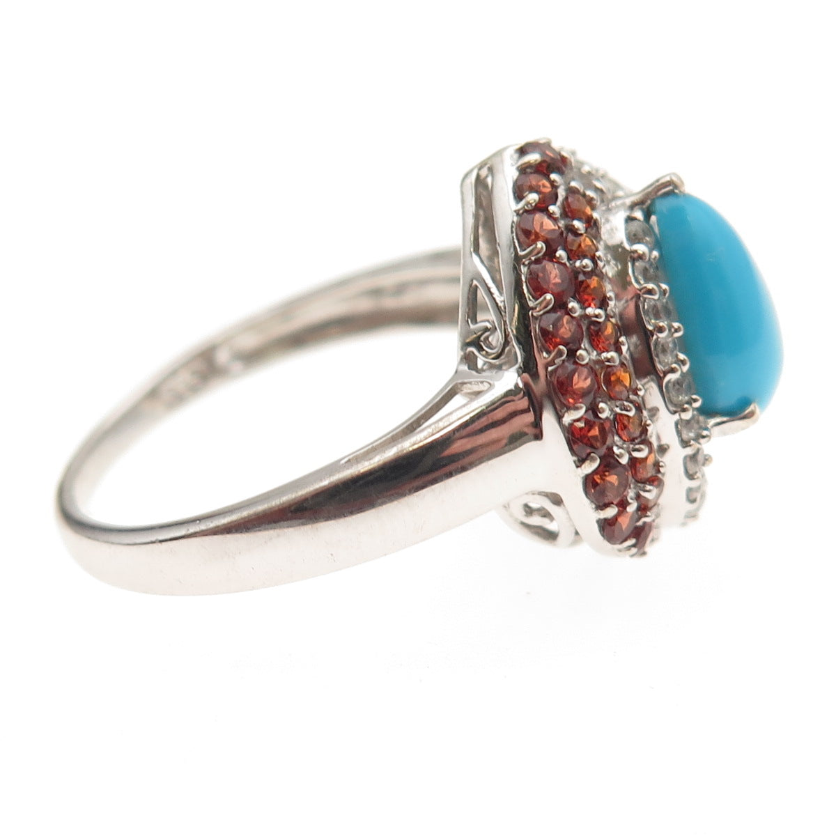 Chuck Clemency 925 Sterling Silver Real Turquoise Garnet Topaz Ring Size 9.25