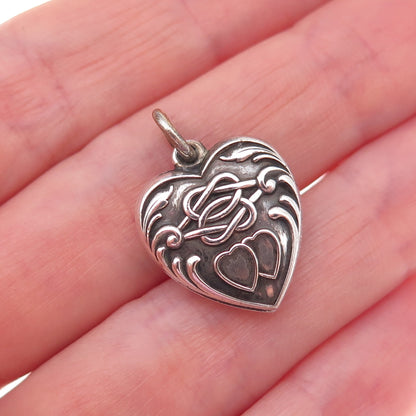 925 Sterling Silver Antique Art Deco Chatelaine Heart Knot Charm Pendant