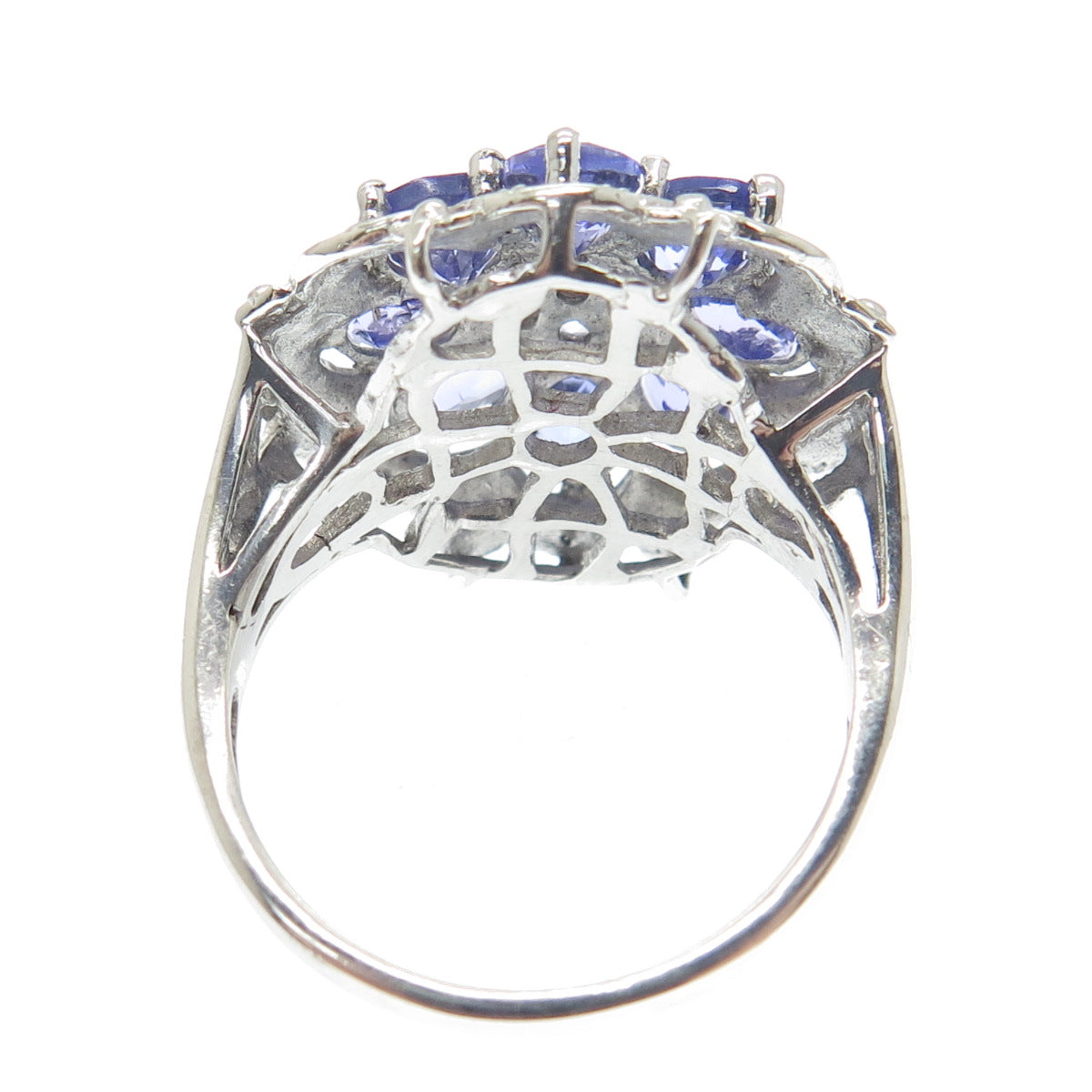 925 Sterling Silver Real White Diamond & Tanzanite Gemstone Ring Size 7