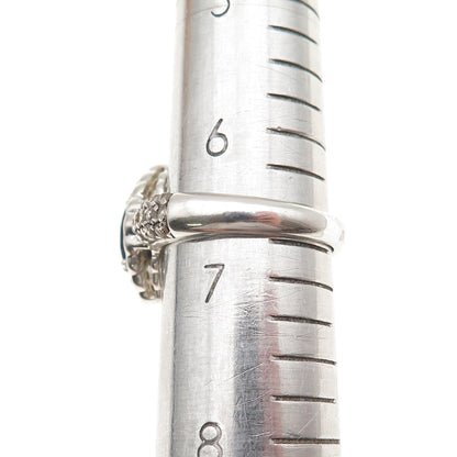 925 Sterling Silver Real Round-Cut Diamond & Sapphire Ring Size 6.75