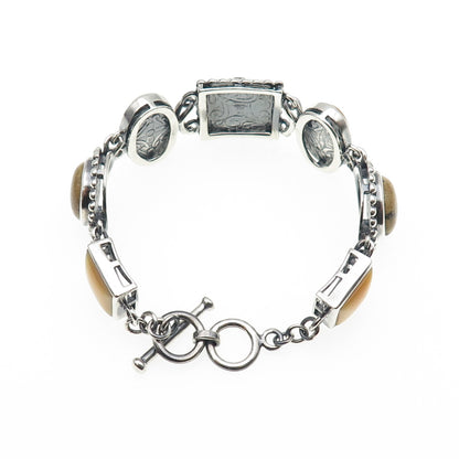 Whitney Kelly 925 Sterling Vintage Real Tiger Eye Jasper & MOP Bracelet 7-7.25"